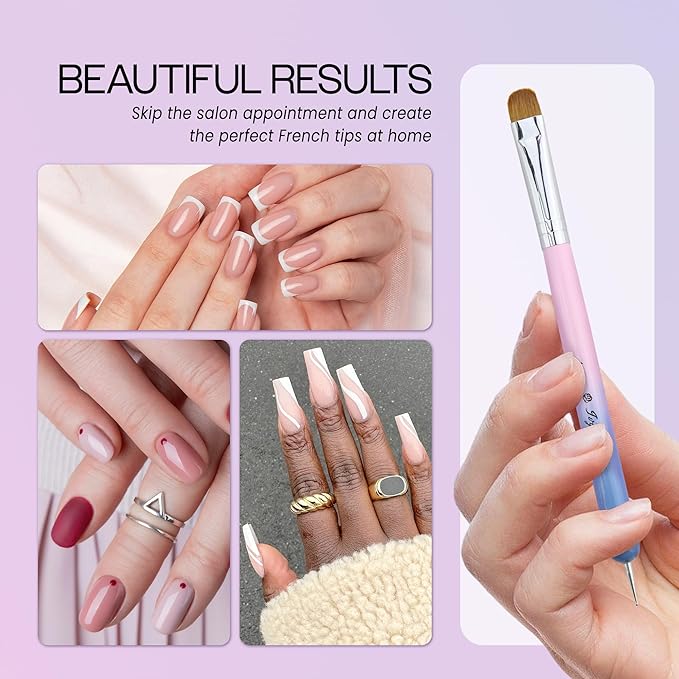 Ivy-L Premium 2 Way French Gel Acrylic Nail Art Kolinsky Brush With Dotting Tool for Professional Manicure Cuticle Clean Up Nail Art Design, Pink Blue Wood Handle (Size 16)