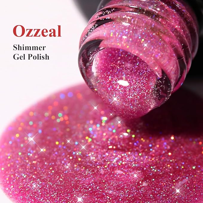Glitter Gel Polish,Hot Pink Iridescent Glitter Gel Nail Polish Sparkle Shimmer Gel Glitter Nail Polish Summer Rainbow Soak off LED UV Gel Nail Polish for Art DIY Manicure 0.5 Fl Oz