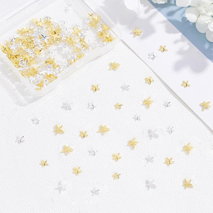 OLYCRAFT 180pcs Starfish Nail Charms Metal Cabochons Starfish Nail Art Decorations Brass Charms Gold Silver Nail Art Accessories Starfish Charms for Jewelry Making Nail Arts Decoration