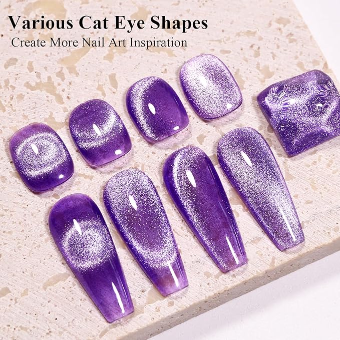 Imtiti Cat Eye Gel Nail Polish, 15ml Lavender Purple Crystal Glitter Cat Eye Gel Polish With Magnet Magnetic Holographic Galaxy Sparkly Soak Off UV Led Manicure