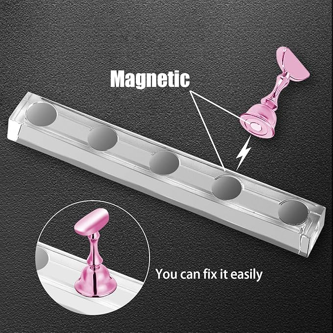 JUSTOTRY 2 Sets Pink Nail Stand for Press on Nails Display, Magnetic Fake Nails Holder for Painting Nails Practices, Beginner Acrylic Nail Art Kit Accessories, Nail Salon Equipment and Decor