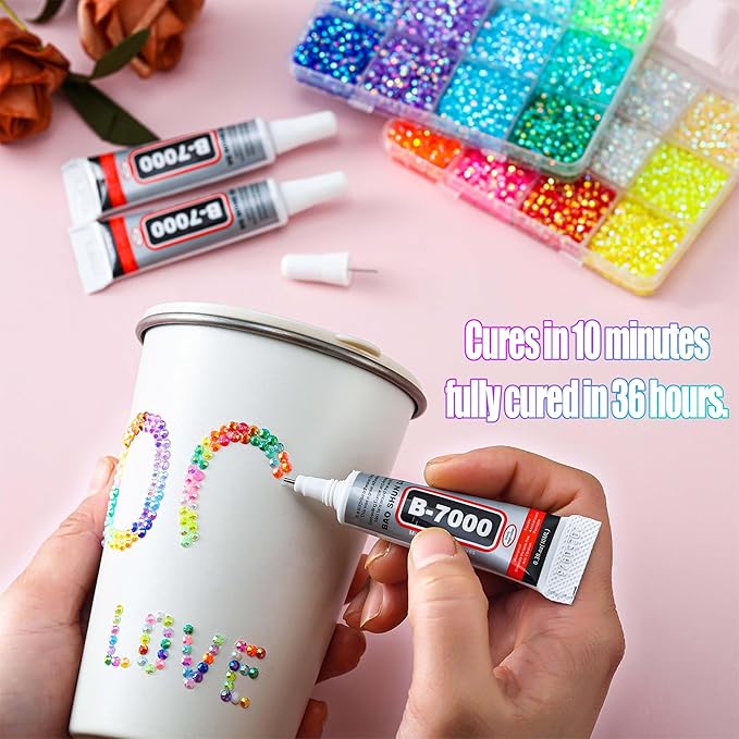 BANA 30000Pcs in 48 Colors Rhinestones for Bedazzling and Diamond Art, 3mm Flatback Gems with 3×10ml B7000 Jewelry Glue Tweezers, Perfect for Nail Art, Crafting, Clothing, Fabric Decor
