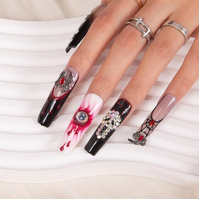 LOVFUL Press on Nails Final Destination| Handmade with Full Covered Crystals| Reusable Fake Nails| Square Mid length 1.7in| H133-S