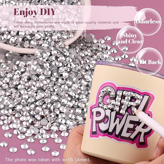 6000PCS 4mm Resin Rhinestones Bulk for Crafting (Silver), Flatback Bedazzling Crystals for Crafts DIY Nail Decoration, Gems Charms for Tumbler Shoes Clothing Fabric with Pickup Pen and Tweezers