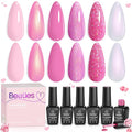 Beetles Pink Gel Nail Polish Set - 6 Colors Shimmer Nail Polish Nail Kit Hot Pink Pearl White Glitter Color Gel Pink Reverie Collection Soak Off Uv LED Nail Lamp Spring Gift for Women & Girls
