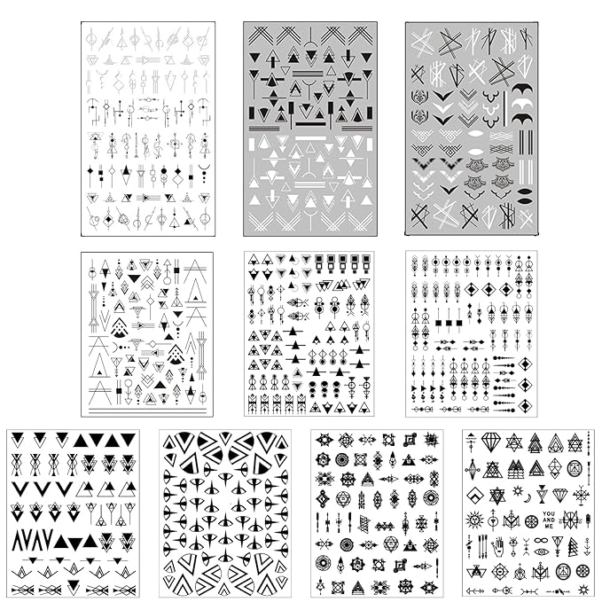 10 Sheets Black White Geometric Nail Art Stickers Decals 3D Self-Adhesive DIY Geometry Triangular Rhombus Minimalist Design Acrylic Nails Supplies Manicure Decorations Tip for Women Men