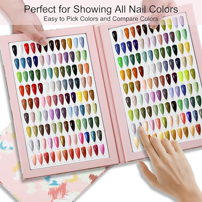 216 Nail Colors Book,Nail Color Display Book with 240 Nail Tips & 1-300 Number Labels,Professional Nail Color Swatches Book for Nail Polish Nails Art Design(Pink)