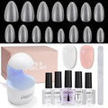 AILLSA Almond Nail Kit with U V Lamp 240pcs Short Gel Nail Tips and Glue Gel Kit with 2 in 1 Nail Glue Base Top Coat and Nail Dehydrator for Beginners DIY Home Salon