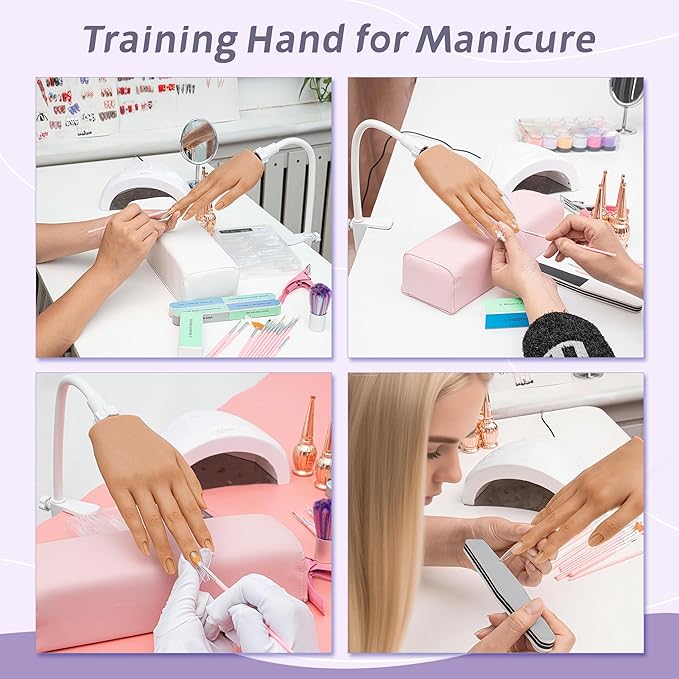 Practice Hand for Acrylic Nails,Realistic Silicone Training Hand with Flexible Fingers for Nail Art Practice,Professional Mannequin Hand Model Kit for Gel Polish & Manicure Beginners