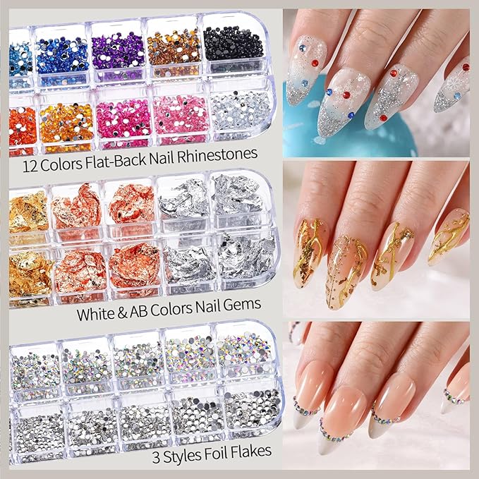 FANDAMEI Nail Art Kit, Nail Design Kit, Nail Brushes, Nail Decorations For Nail Art, Rhinestones For Nails, Nail Stickers, Pearl Chrome Nail Powder, Chrome Powder For Nails, Nail Design Tools