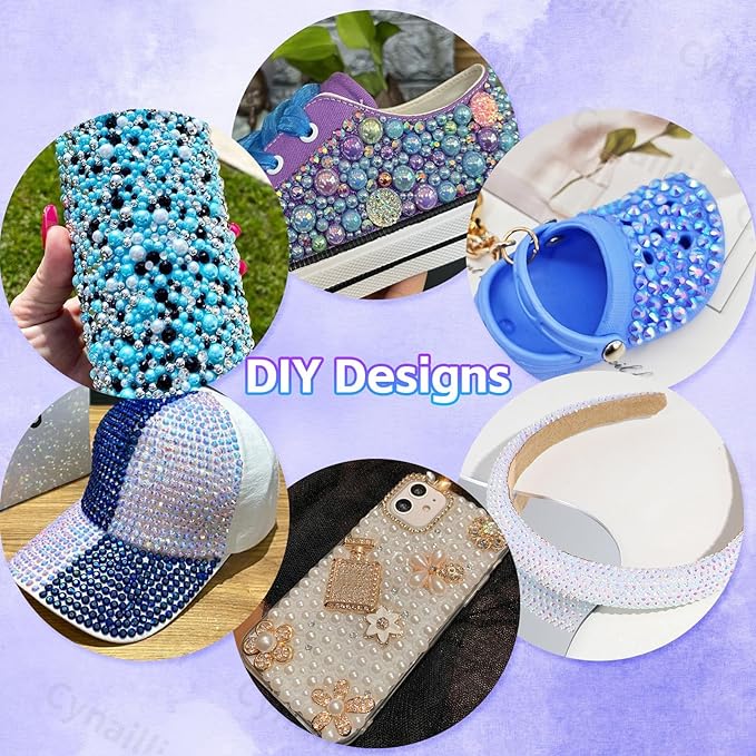 15 Grids Pearls and Resin Rhinestones for Crafting, Purple Blue White Bedazzling Gems Kit, Jelly Resin Rhinestones for Nails Face Eyes Makeup Crafts Tumblers Bottles
