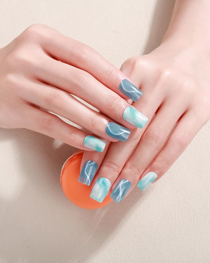 Cat Eye-Inspired 20pcs Semi Cured Gel Nail Strips - Salon-Grade DIY Wraps with Glaze Texture, Easy Application, UV Light Required for Stylish Nails