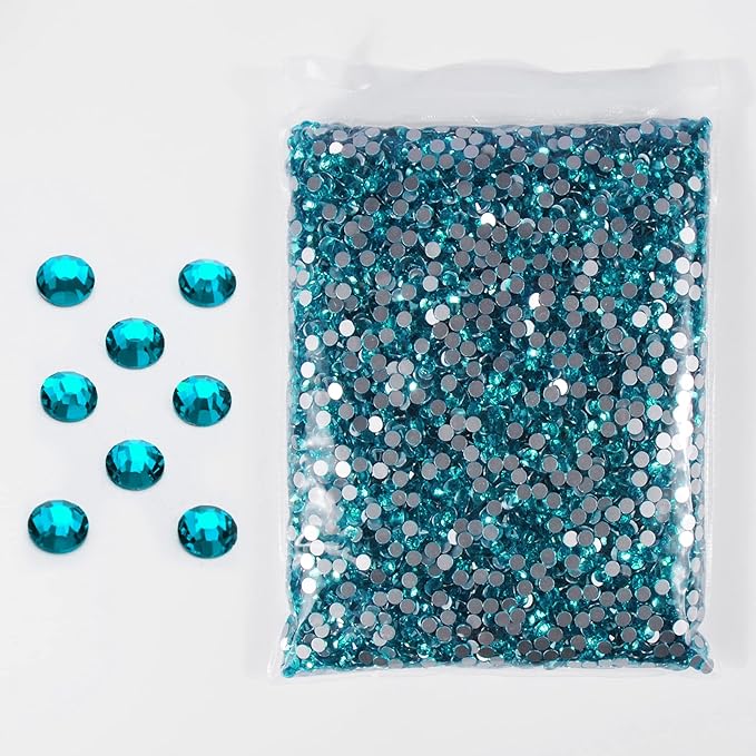 SS3-SS20 Crystal Glass Rhinestone Round Shape Flatbase Strass for DIY Nail Art Decorations Craft Making 14400PCS/Bag (SS8：2.3-2.4mm, Lake Blue)