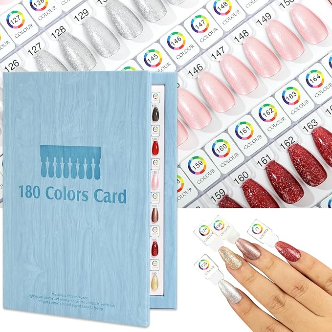 Magnetic Nail Swatch Book,180 Nail Color Display Book with 192 Magnetic Tips,Professional Nail Salon Color Display Book for Easy Preview & Storage