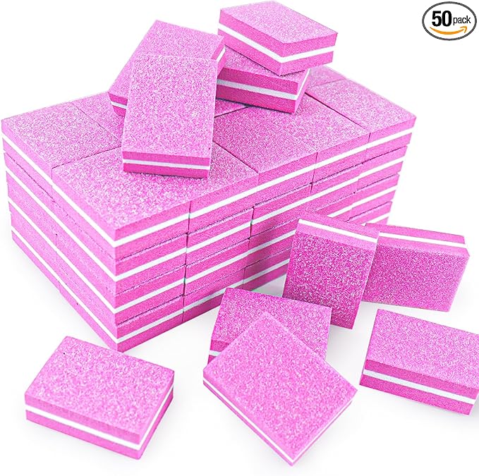50Pcs Pink Sponge Nail Buffers,100/180 Grit Mini Nail Files,Mini Buffer Block Nail File for Acrylic & Natural Nails,Double-Sided Buffing Blocks for Manicure & Pedicure, Salon & Home Use
