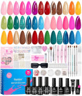 beetles Gel Polish 75 PCS Deal Box 20 Colors Nail Kit – Brown Blue Red Purple Glitter Cat Eye Gel, Glossy&Matte Top Coat DIY UV/LED Gel Nail Set Home Salon Valentines Gifts for Women Girls