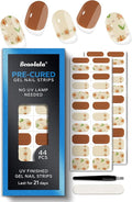 Real Gel Nail Strips (No UV Light Needed) - 44Pcs Salon Quality Nail Stickers - Long Lasting Polish Wraps for Women, Easy Apply & Remove (Marigold Dream Brown)