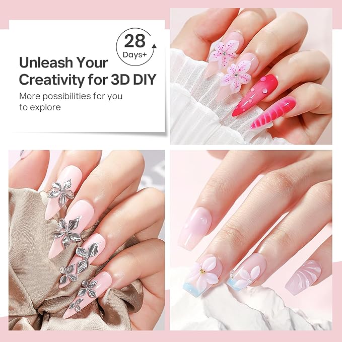 MIZHSE White 3D Gel Nail Art 30g Sculpting Gel Non-Sticky Molding Gels Solid U V LED Soak Off Gels Polish with 3D Flower Charm Nail Molds for Nails and Silicone Pen for Nail Design