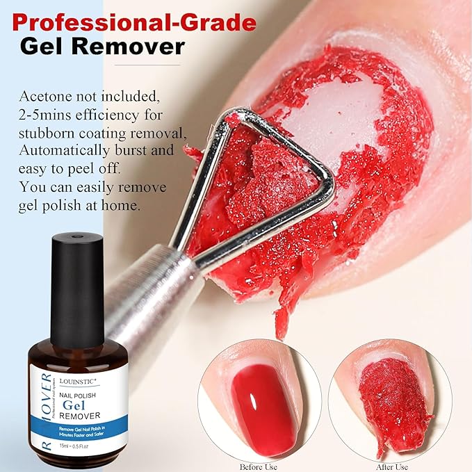 Gel Polish Remover – 45ML, Professional & Fast Gel Remover Kit, Easily Remove Gel Nail Polish in 2-5 Minutes, Gentle, Acetone Free, Not Damage to Natural Nails with Nail Files 3pcs