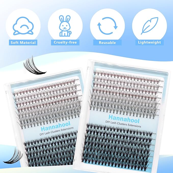 10Rows,Large Pack Grafting Mixed 10-12-14-16mm/14-16-18mm/12-14-16mm Wide Stem Cluster Eyelashes D Curl Individual False Eyelashes Home DIY Eye Lashes Extensions (10D+20D-8-16MM Kit)