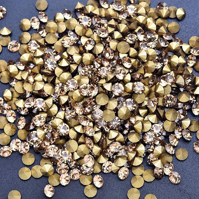 1440pcs Rhinestones Round Point Back Crystal Gem Glass Diamante Rhinestones Nail Art Decoration Jewelry Finding Beads Craft Gems (Champagne, 3mm)