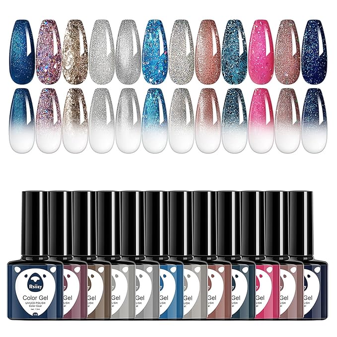 Classic Gel Nail Polish Set, 12 Colors Nude Gray Pink, Nail Polish Gel Manicure Kit (sequin mermaid, 12pcs)