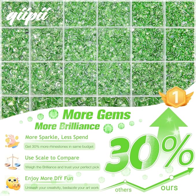 Light Green Crystal Resin Rhinestones w B7000 Glue for Bedazzling Crafting 2mm-6mm Flatback Stones Diamonds Crystals Gems Bedazzler Kit Charms for Nails Face Eyes Makeup Tumblers Bottles Crafts