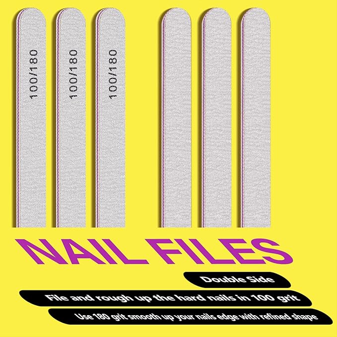 Nail Files and Buffers Set with 6 pcs Rectangular Buffers and 6 pcs White 100 180 Grit Files, Professional Nail Care Tools Kit for Women and Girls