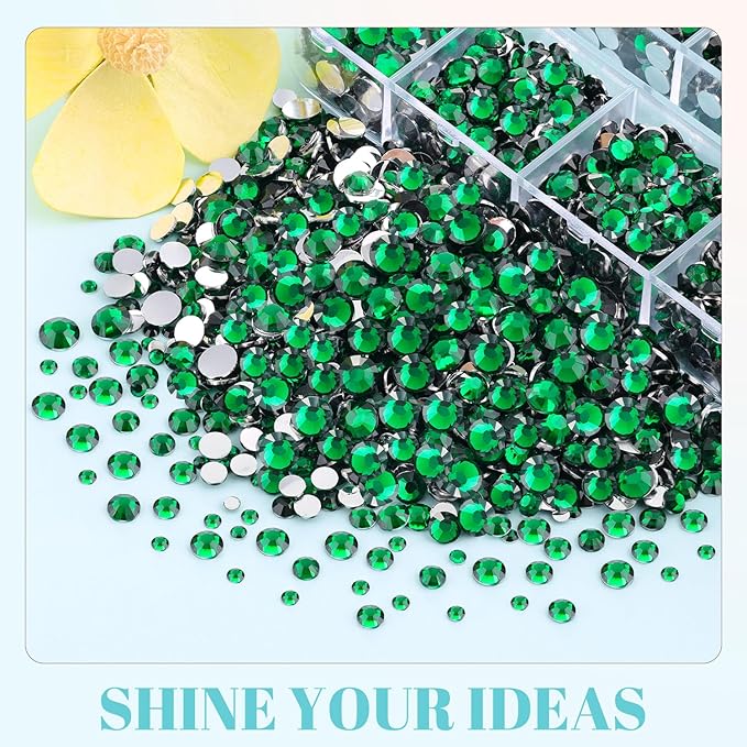 6100Pcs Resin Rhinestones for Crafting with 2Pcs 10ml B7000 Jewelry Glue, 1 Box Flatback Crystals Diamond (Emerald Green) for Bedazzling Crafts DIY Nail Art Non Hotfix Gems for Clothing Shoes