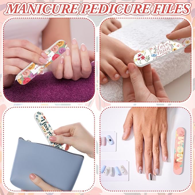 50 Pcs Mother's Day Gifts for Women Bulk Double Sided Emery Board Nail Files Manicure Tools for Mother's Day Party Supplies