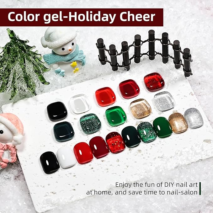 JODSONE Gel Nail Polish Set,10 Colors Winter Black White Glitter Burgundy Red & Green Silver Gel Polish DIY Salon for Girls Home DIY Gift