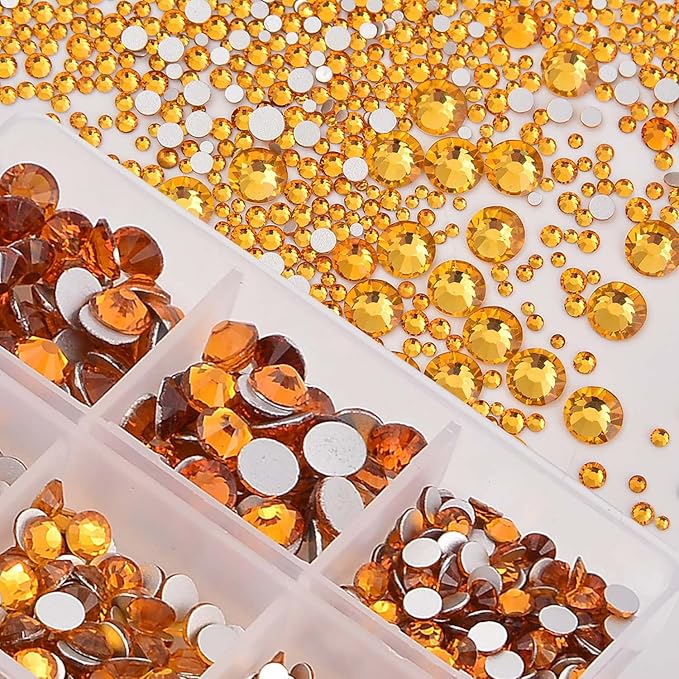 NCB 8000pcs Non Hotfix Rhinestones 10 Sizes Flatback Crystal Glass Rhinestones with Tweezers and Picking Pen for Nail Art Clothes Bags Phone Decorations Crafts DIY (012 Topaz Mix SS3-SS30)