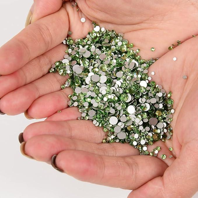 10000 Pieces Rhinestones 6 Sizes Round Crystal Glass Flat Back Rhinestones with 1Tweezers and 1Picking Pen for Nail Art Crafts Clothes Bags DIY (Peridot)