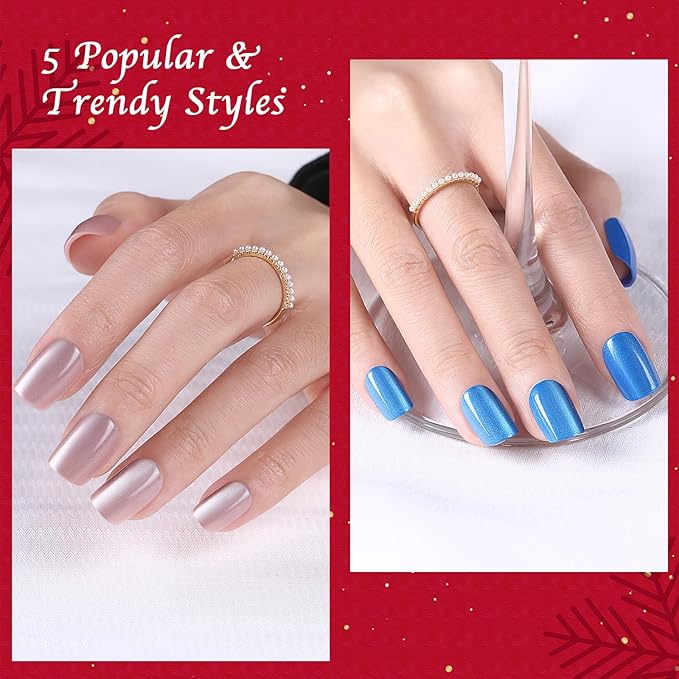 Cat Eye Press on Nails Short, OPkssnails 150pcs Summer Glittering Square Nail Tips, Soft Gel Nails False Nail, Soak Off Acrylic Fake Nails Extensions in 15 Sizes