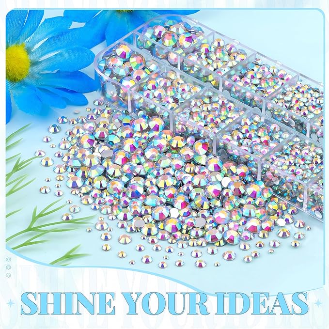 12000Pcs Resin Rhinestones for Bedazzling with 3Pcs B7000 Jewelry Glue, 2 Boxes AB Flatback Rhinestones for Crafting Crafts DIY, Crystals Gems for Clothing Shoes Tumblers Nail Art Makeup