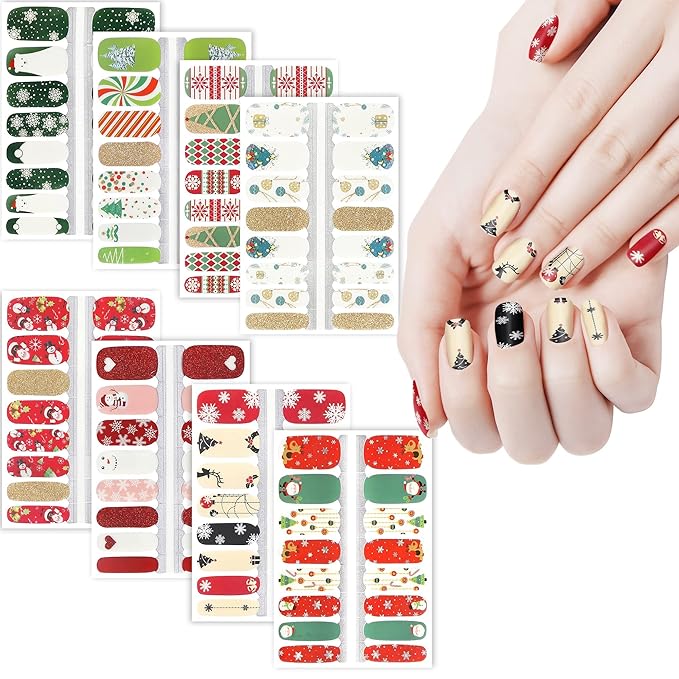 TailaiMei 8 Sheets Christmas Nail Wraps Stickers Nail Polish Strips Self-Adhesive Full Wraps with 2 pcs Nail Files for DIY Nail Art Decals (Celebrate Style)