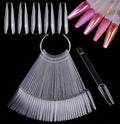 LoveOurHome 150pc Long Coffin Nail Swatch Sticks Vanish Gel Polish Color Design Display Stick Tips Ballerina Fan Cards Nails Art Practice Stample Tools with Rings