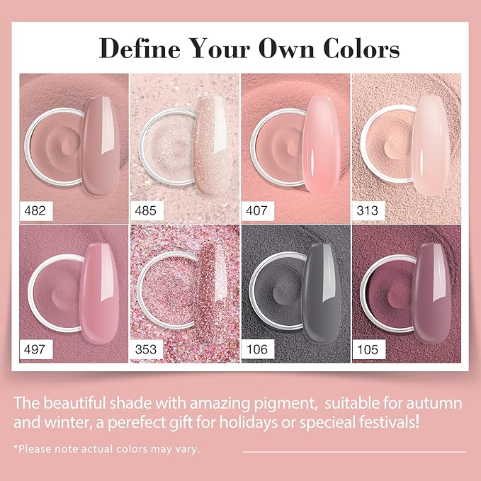 AZUREBEAUTY 30Pcs Dip Powder Nail Kit Starter with Nail Sticks, Translucent Jelly Nude Pink Gary 8 Colors Dipping Liquid Set Added Matte Top Coat Recycling Tray for Manicure Salon DIY Home