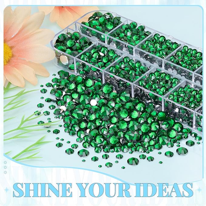 12000Pcs Resin Rhinestones for Bedazzling with 3Pcs B7000 Jewelry Glue, 2 Boxes Emerald Green Flatback Rhinestones for Crafting Crafts DIY, Crystals Gems for Clothing Shoes Tumblers Nail Art Makeup