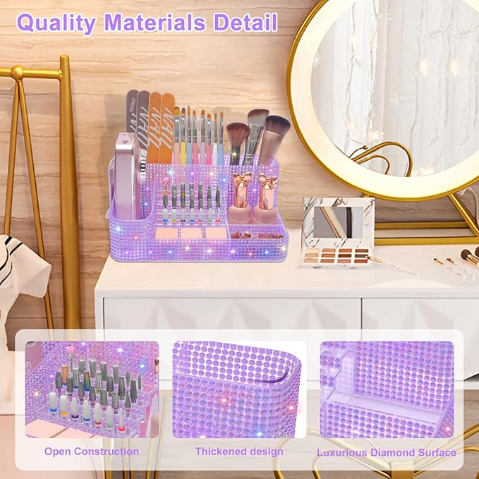ANRUI Nail Drill Bit Holder, 28 Holes Plastic Nail Drill Machine & Bits Storage Case, Professional Nail Desk Organizer for Manicure Tools Gift for Women and Girls- Diamond Purple