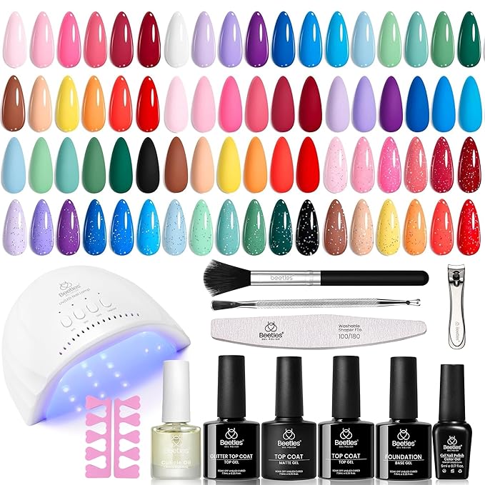 Beetles 37Pcs Gel Nail Polish Kit with Uv Light -25 Colors Gel Polish Set Pink Red Blue Purple Spring Pastel Energetic Moves for Beginners Nails Salon Manicure Tools Gifts for Women Teen Girls