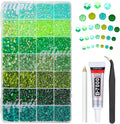 28 Types Green Jelly Resin Rhinestones w B7000 Jewelry Glue for Bedazzling Crafting 3-6mm Flatback Colorful Stones Gems Diamonds for Face Eyes Makeup DIY Crafts Tumblers Bottles Clothes Shoes