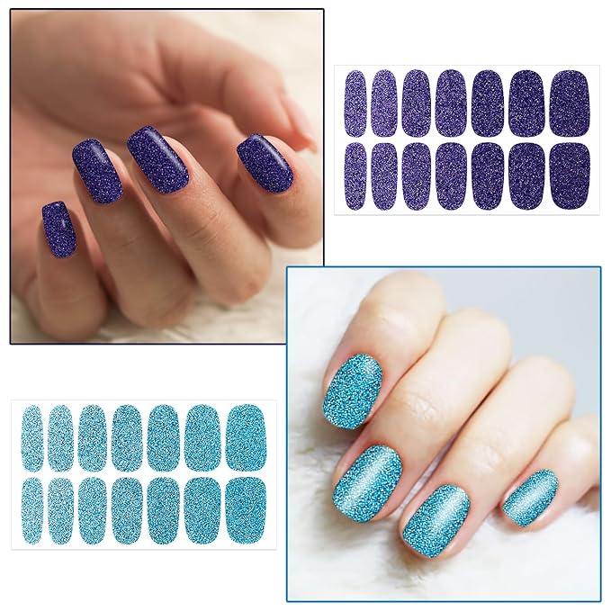 WOKOTO 20 Pcs Multi-Color Nail Polish Stickers Strips With 1 Nail File Kit, 14 Tips Per Sheet 10 Sheets Solid & 10 Glitter Solid Nail Polish Strips Full Nail Wraps Polish Decals For Women Girls