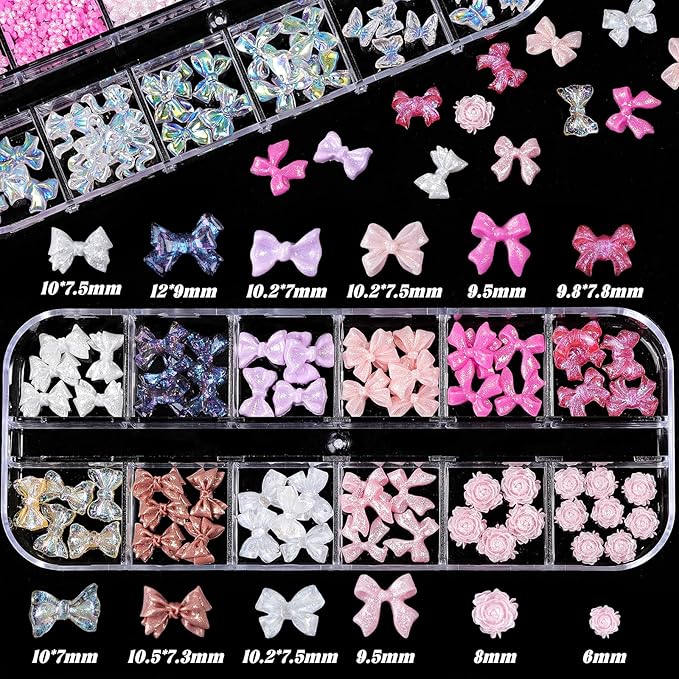 Nail Charms and Gems, Charms for Nails Design Kit with 10 Boxes 3D Nail Charms Colorful Clear Flat Back Rhinestones and Nail Pearls,Diamonds,Picker Tools, Nail Rhinestones and Charms for Nail Art