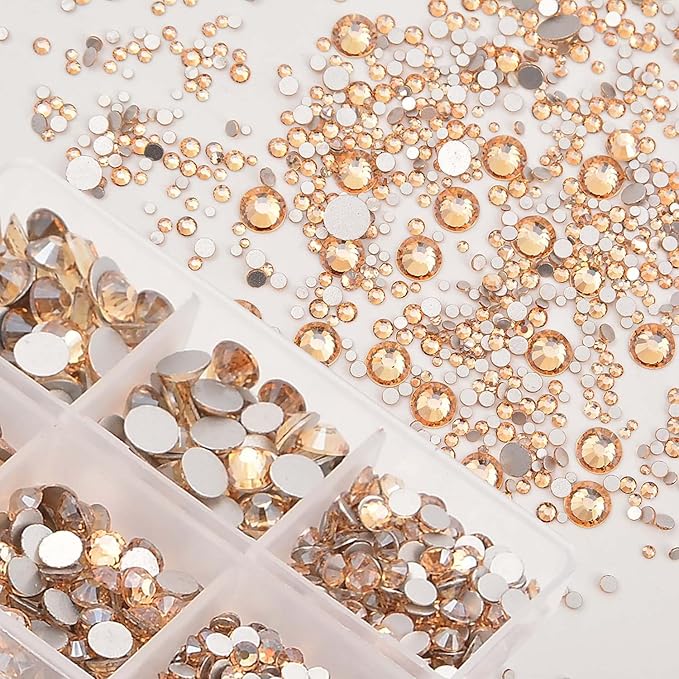 NCB 8000pcs Non Hotfix Rhinestones 10 Sizes Flatback Crystal Glass Rhinestones with Tweezers and Picking Pen for Nail Art Clothes Bags Phone Decorations Crafts DIY (023 Champagne Mix SS3-SS30)