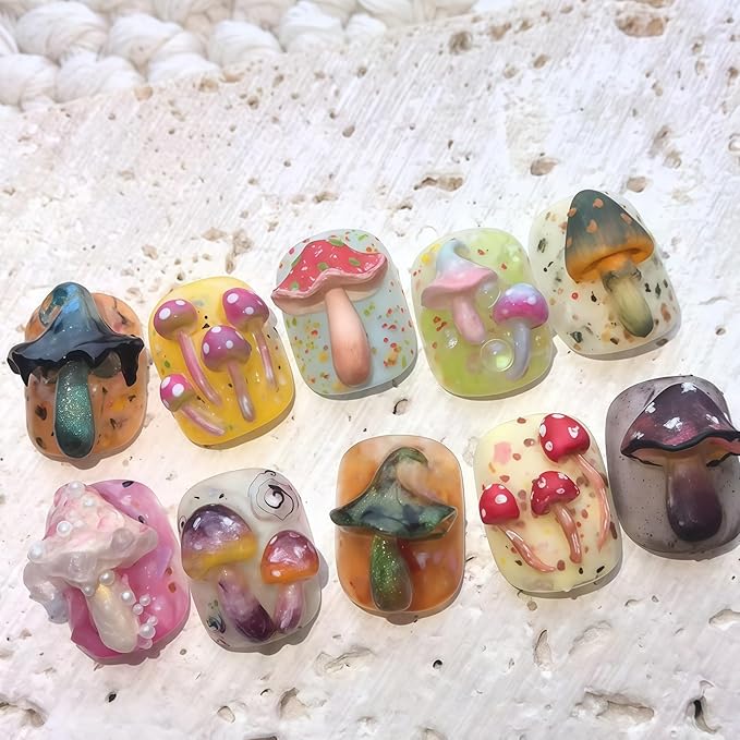 3D Mushroom Gel Nail Art Mold Arts Resin Fungus Molds for Accessories Supplies Pestle Silicone Tools Cute Nails Style