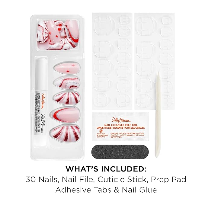 Sally Hansen Salon Effects Perfect Press-On Holiday, Candy Cane Lane, Press On Nails, Easy to Apply, Nail Glue & Adhesive Tabs Included