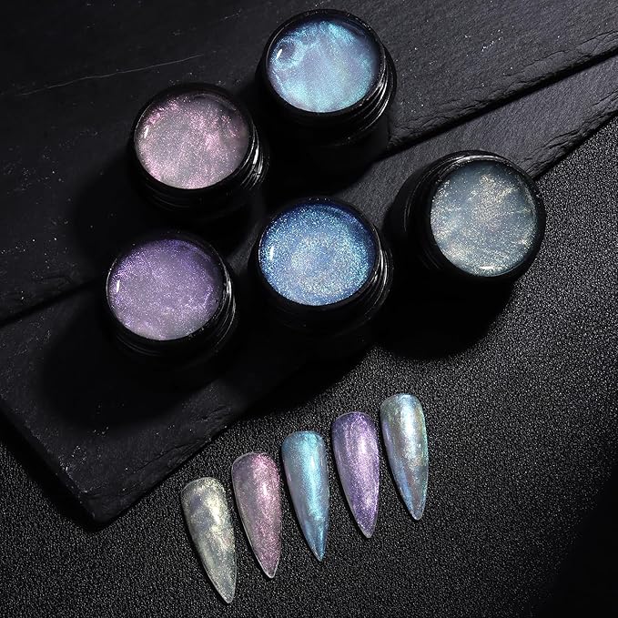 Solid Builder Gel for Nails, Aurora Purple Pink Blue and Clear 3D Nail Art Gel Non-Stick Hand Sculpture Hard Gels Extension Glue with Silicone Carving Pen Manicure DIY Salon Home