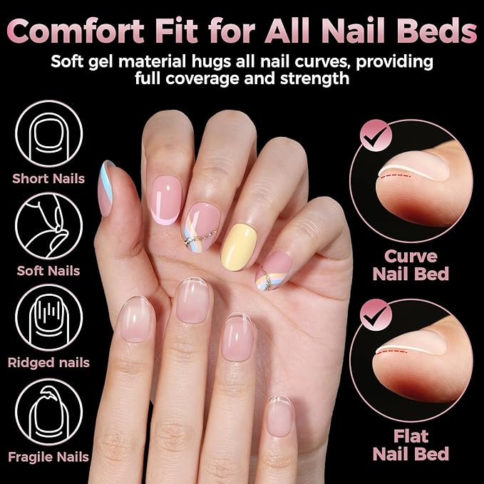 Extra Short Oval Round Nail Tips: 240Pcs Tri-Layer Core Soft Gel Nail Tips, Pre-shaped Short Oval Press On Nails, 12 Sizes Half Matte Full Cover Clear Short Nails for Extension Art DIY Salon
