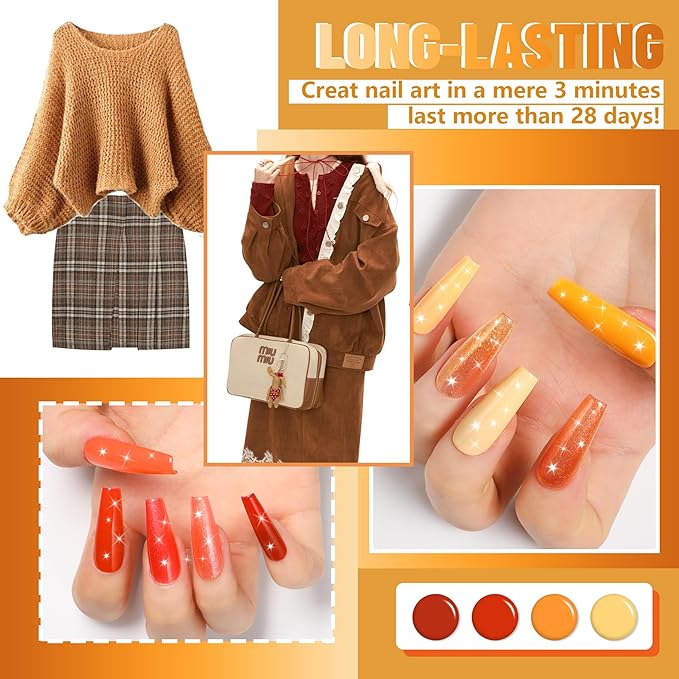 ABAC 24 Color Solid Gel Polish Kit Fall 2025 - Pumpkin Spice Nail Art Set with Warm Orange/Brown Shades,Soak Off UV LED Cured,w/Pro Brush No-Spill,Hema-Free for Halloween & Thanksgivingday